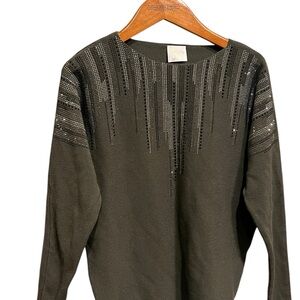 Green Embellished Sweater with Shimmer Rhinestones